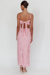 Casi Palm Tree Embroidered Maxi Skirt Baby Pink